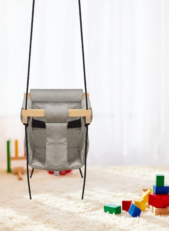 BOFFLE Cotton Cloth and Wooden Hanging Swing for Babies Indoor Outdoor Toddler Seat Chair for Baby Hammock Chair Cradle Birthday Gift for Kids (6 Months to 3 Years) (L Grey) - Image 1